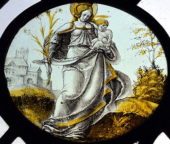 Virgin and Child stained glass in the east window January 2013